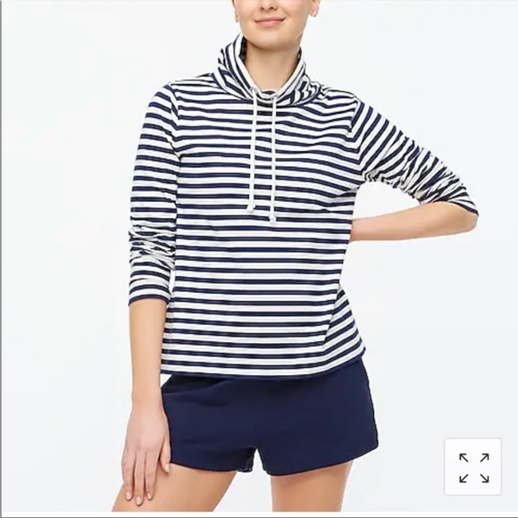 J. Crew Navy White Striped Funnel Neck Sweatshirt Size XS - Picture 1 of 14